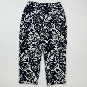 Adrianna Papell Resort Navy White Floral Silk Sequin Pants Size 16
